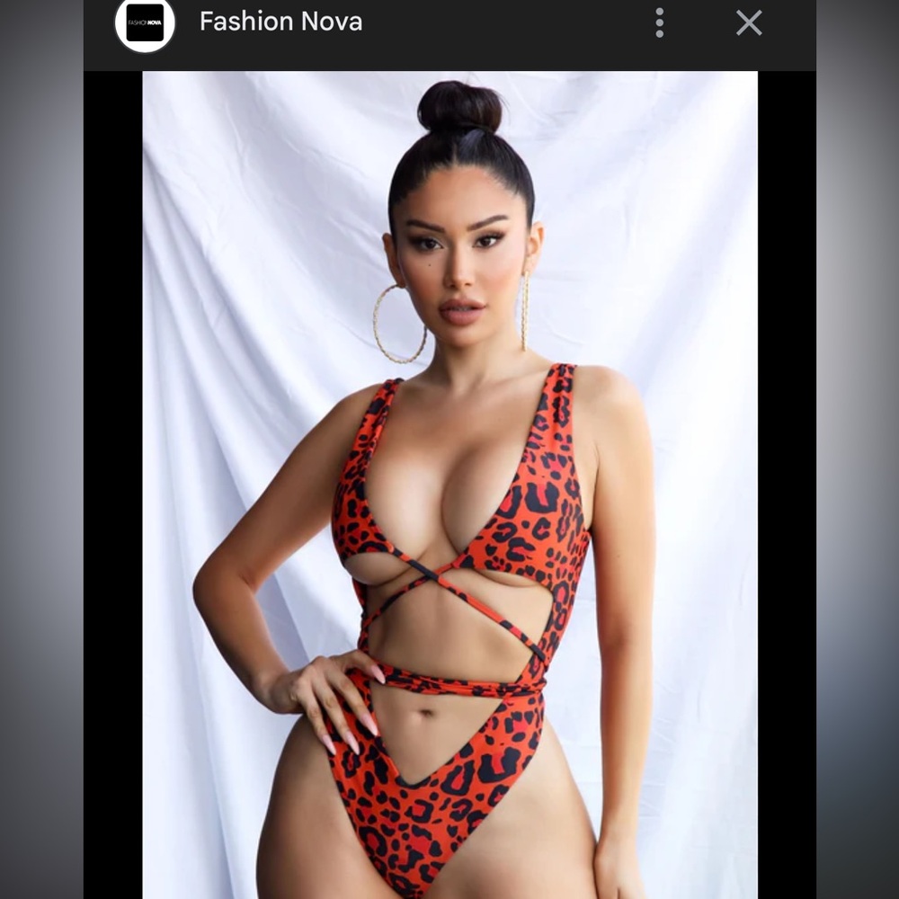 Fashion Nova Red Leopard Print Cutout One-Piece Swimsuit